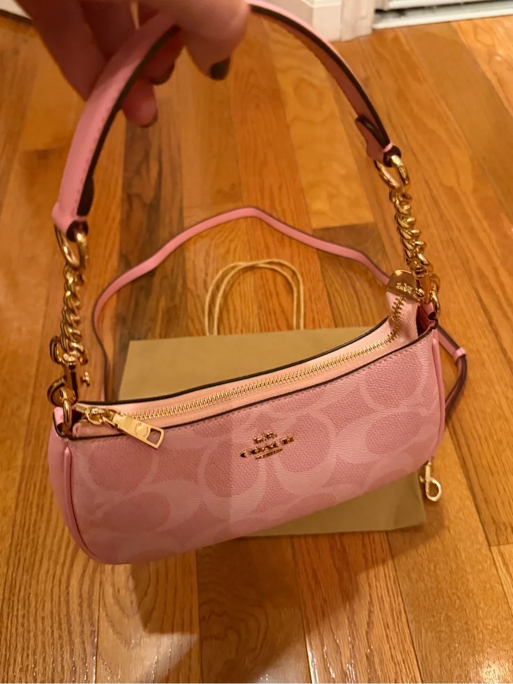 Coach Pink Signature Canvas Crescent Shoulder Bag with Gold Hardware (NO TAGS)